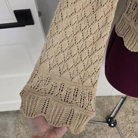 Women's Lauren Conrad Tan & Metallic Open Knit Cropped Sweater | Size Large - Picture 6 of 10